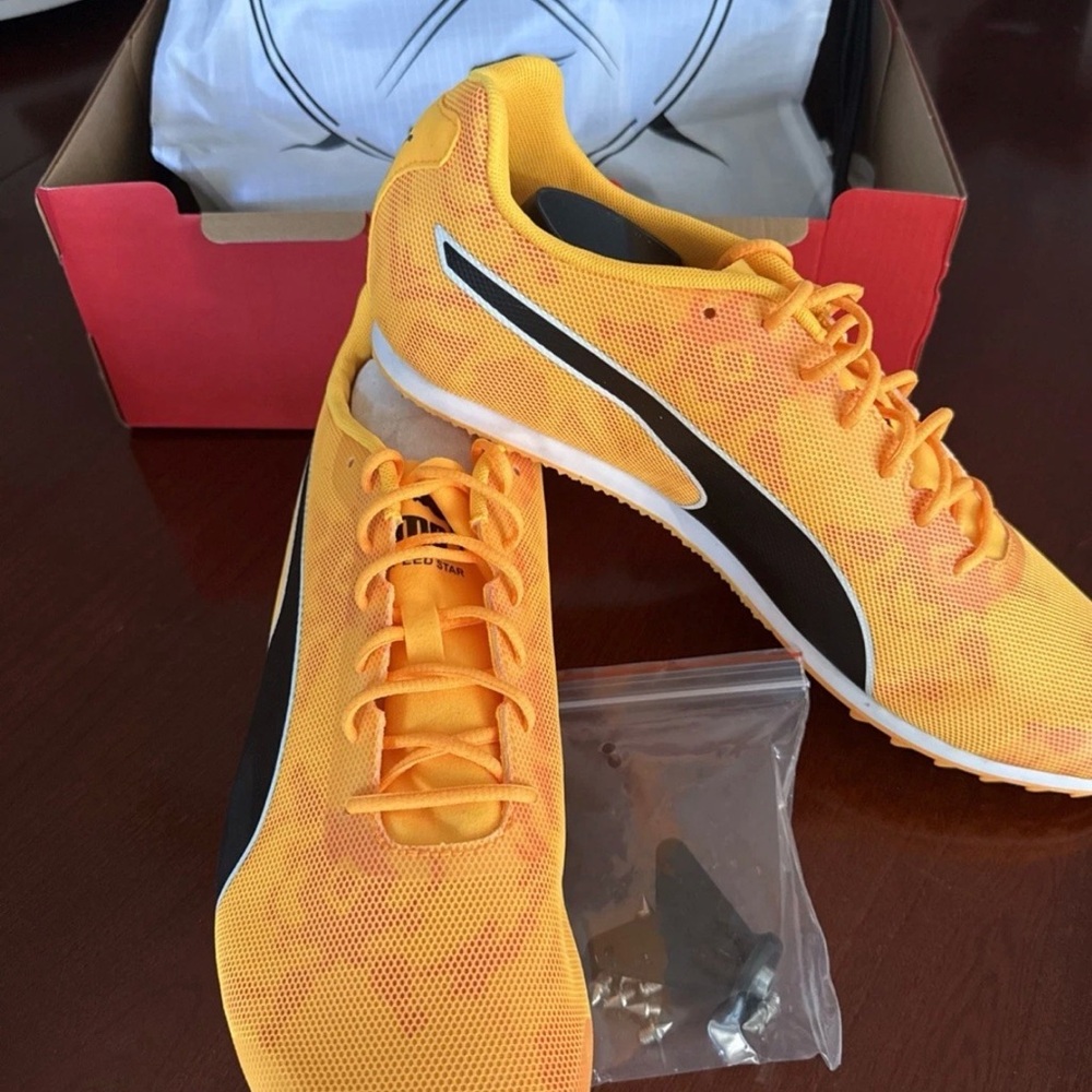 Puma evoSpeed Star8 Running Spikes Orange Track & Field Racing Shoes Men's sz 13